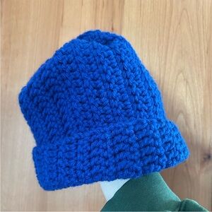 12-24 month old handmade Cozy Royal Blue Knit Kid child Beanie stocking hat cap